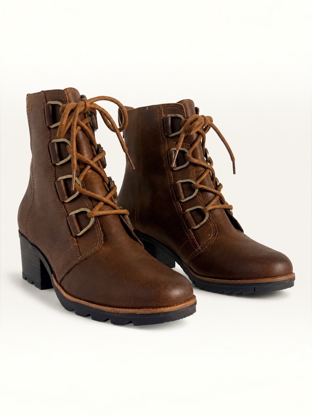 SOREL Cate Lace Womens 8 Redwood Brown Leather Waterproof City Chic Ankle Boots